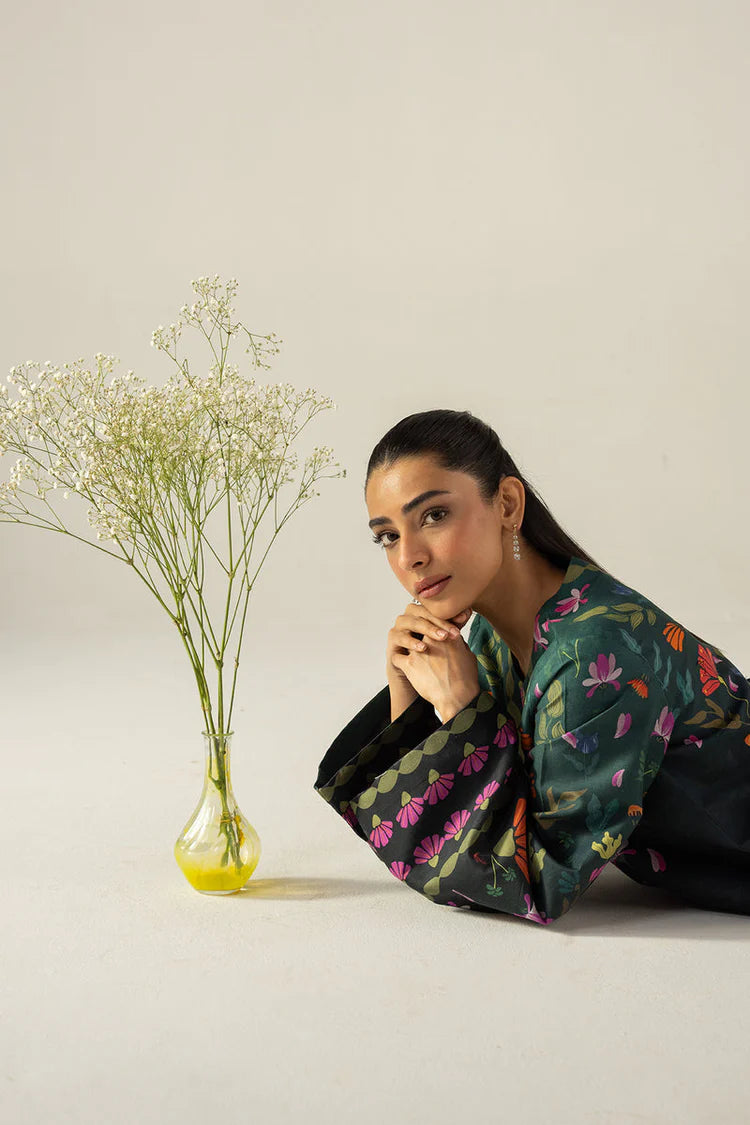 AFROZEH-2PC SHAMOZE SILK PRINTED SHIRT WITH SHAMOZE SILK PRINTED TROUSER-ADR-