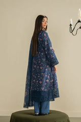 AYZEL-3PC LAWN PRINTED EMB SHIRT WITH SILK PRINTED DUPATTA AND DYED TROUSER-ADR-053