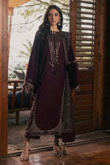 IZEL-3PC DHANAK EMBROIDERED SHIRT WITH COUTRAI PRINTED SHAWL AND TROUSER-ADR-5324