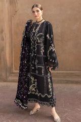 CRIMSON-3PC DHANAK EMBROIDERED SHIRT WITH COURTRAI WOOL PRINTED EMB SHAWL AND TROUSER-ADR-5148