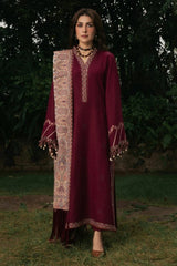 IZEL-3PC DHANAK EMBROIDERED SHIRT WITH COUTRAI PRINTED SHAWL AND TROUSER-ADR-5323