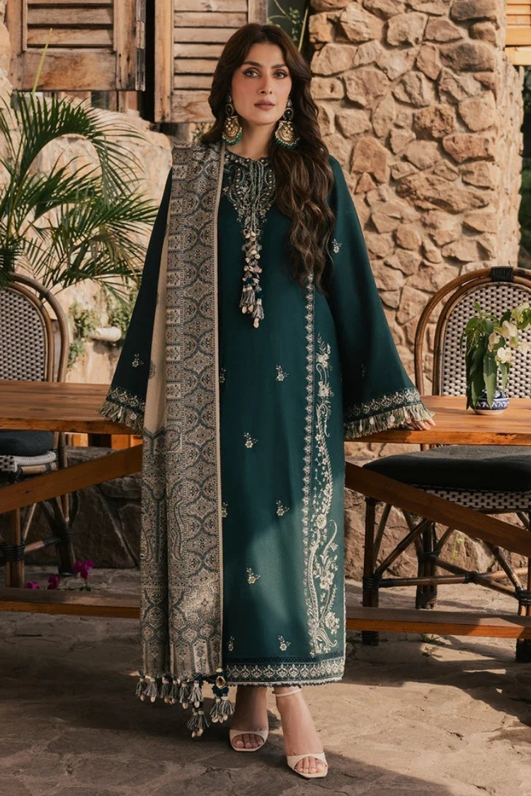 IZEL-3PC DHANAK EMBROIDERED SHIRT WITH COUTRAI PRINTED SHAWL AND TROUSER-ADR-5322