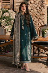 IZEL-3PC DHANAK EMBROIDERED SHIRT WITH COUTRAI PRINTED SHAWL AND TROUSER-ADR-5322