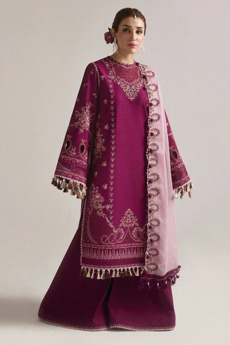 HUSSAIN REHAR-3PC DHANAK EMBROIDERED SHIRT WITH CHIFFON EMBROIDERED DUPATTA AND TROUSER-ADR-5179