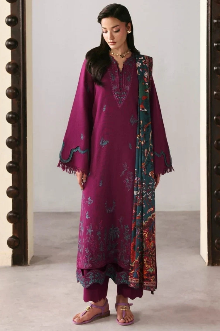 REPUBLIC -3PC DHANAK EMBROIDERED SHIRT WITH WOOL PRINT SHAWL AND TROUSER -ADR-5175