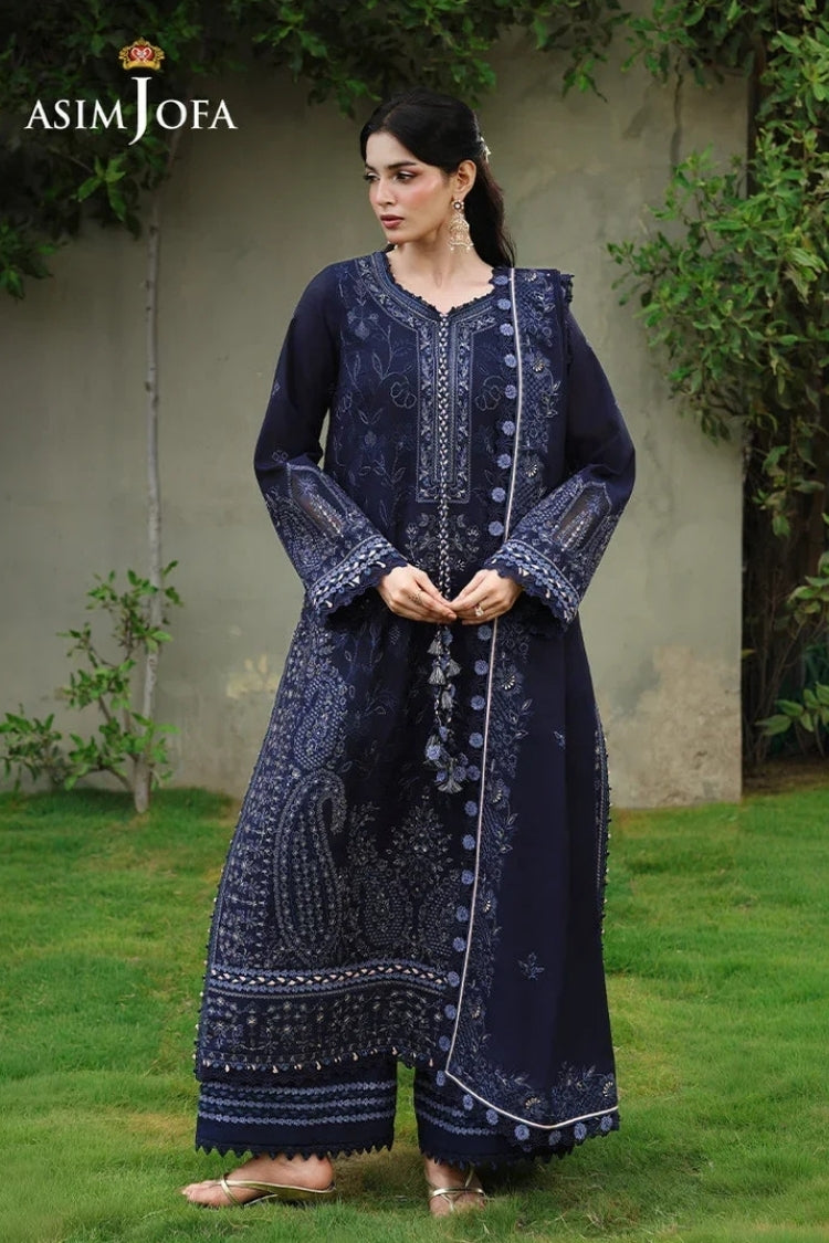 ASIM JOFA-3PC DHANAK EMBROIDERED SHIRT WITH DHANAK EMBROIDERED SHAWL AND EMB TROUSER-ADR-5183