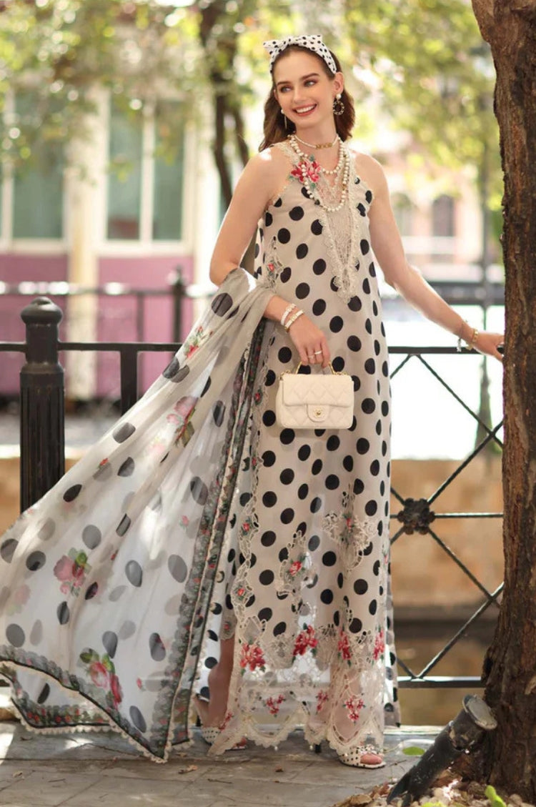 MARIA.B-3PC LAWN PRINTED EMB SHIRT WITH SILK PRINTED DUPATTA AND PRINTED TROUSER-ADR-1165