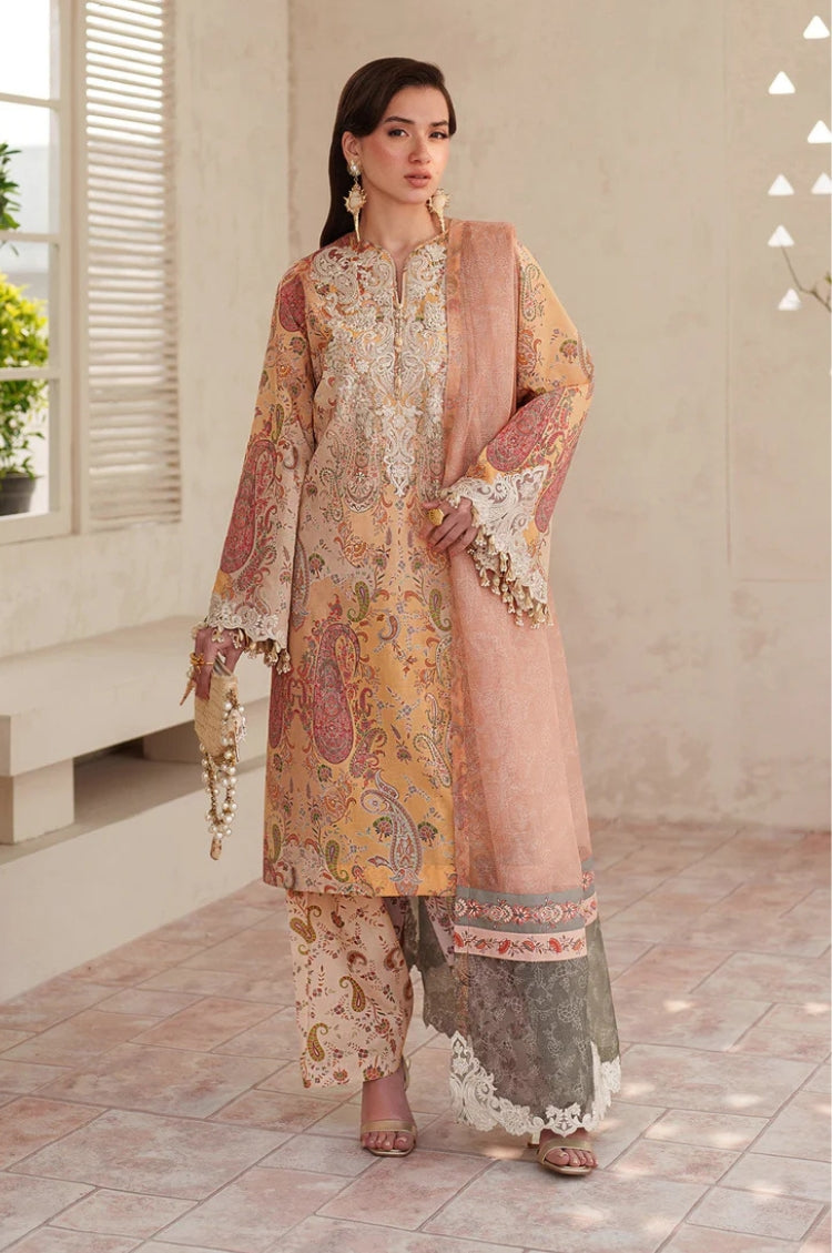 BAROQUE-3PC LAWN DIGITAL PRINTED EMB SHIRT WITH SILK PRINTED EMB DUPATTA AND PRINTED TROUSER-ADR-014