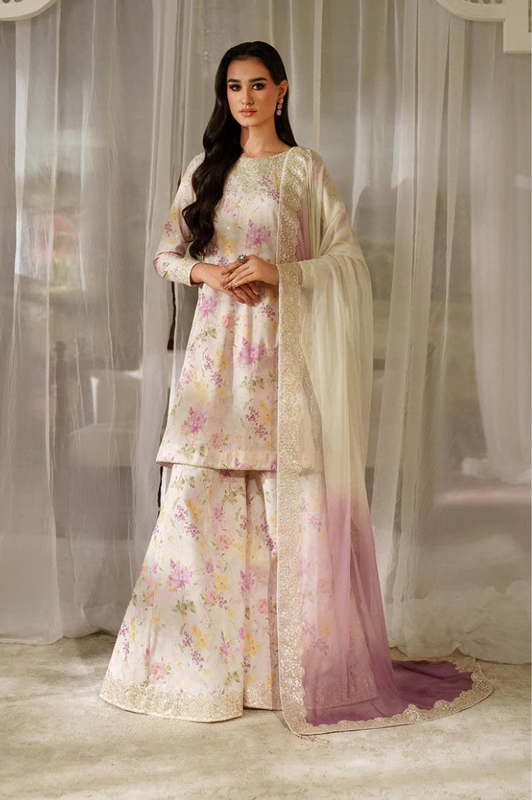 IZNIK-3PC LAWN DIGITAL PRINTED EMB SHIRT WITH SILK TYE&DYE EMB DUPATTA AND PRINTED TROUSER-ADR-027