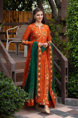 ANEELAS-FROCK 3PC LAWN EMBROIDERED SHIRT WITH CHIFFON EMBROIDERED DUPATTA AND TROUSER-ADR-4858