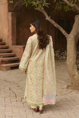 AYZEL-3PC LAWN PRINTED EMB SHIRT WITH SILK PRINTED DUPATTA AND DYED TROUSER-ADR-055