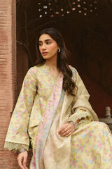 AYZEL-3PC LAWN PRINTED EMB SHIRT WITH SILK PRINTED DUPATTA AND DYED TROUSER-ADR-055