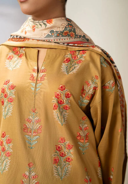 Sapphire- 3PC Dhanak Embroidered Shirt With Dhanak Twil Print Wool Shawl & Trouser-ADR-3355