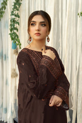 URGE-3PC DHANAK EMBROIDERED SHIRT WITH COURTRAI PRINTED SHAWL AND EMB TROUSER-ADR-4199