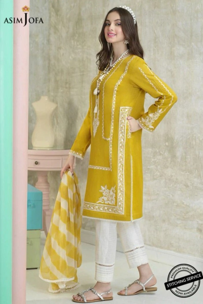 ASIM JOFA- 3PC LAWN EMBROIDERED WITH MONARK PRINT DUPATTA- ADR-3522