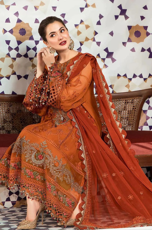 MARIA.B-3PC DHANAK EMBROIDERED SHIRT WITH CHIFFON EMBROIDERED DUPATTA & TROUSER-ADR-4077