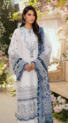 MARIA B - 3PC CHIKENKARI LAWN EMBROIDERED SHIRT WITH MONARK PRINT DUPATTA- ADR-3525