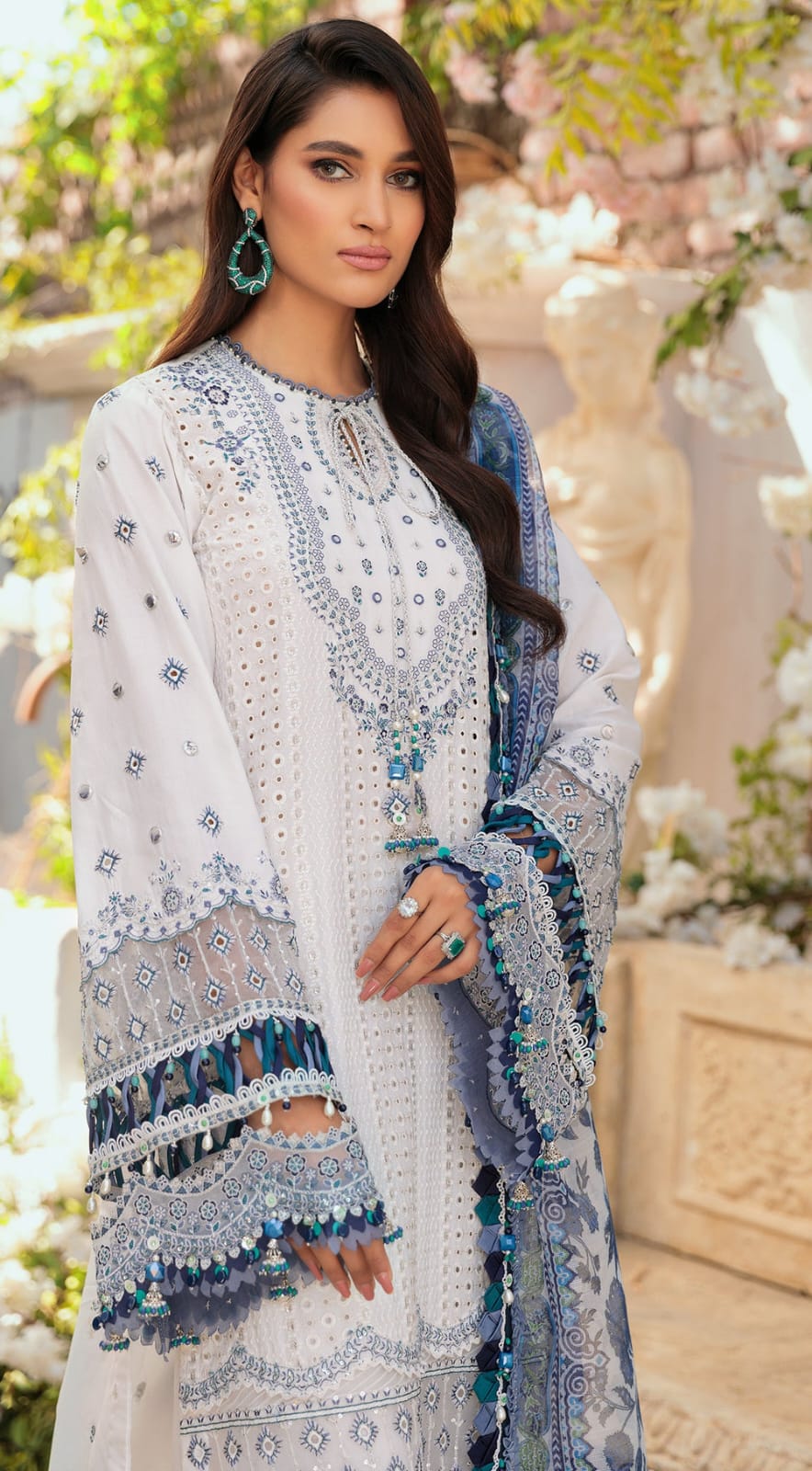 MARIA B - 3PC CHIKENKARI LAWN EMBROIDERED SHIRT WITH MONARK PRINT DUPATTA- ADR-3525