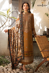 ASIM JOFA-3PC DHANAK EMBROIDERED SHIRT WITH COURTRAI PRINTED SHAWL & TROUSR-ADR-3135