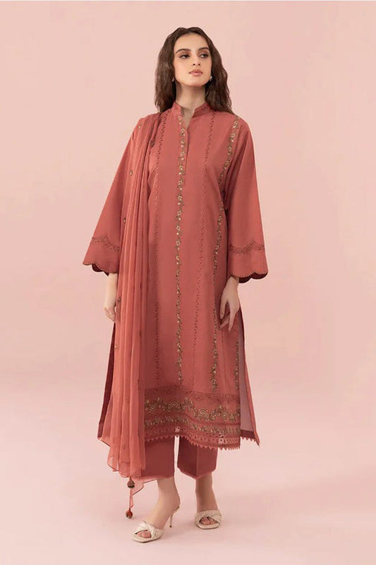 SAPPHIRE-3PC DHANAK EMBROIDERED SHIRT WITH BAMBER CHIFFON EMBROIDERED DUPATTA-ADR-4131