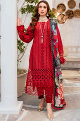 ZAINAB CHOTANI - 3PC CHIKENKARI LAWN EMBROIDERED WITH MONARK PRINT DUPATTA-ADR-4054-RED