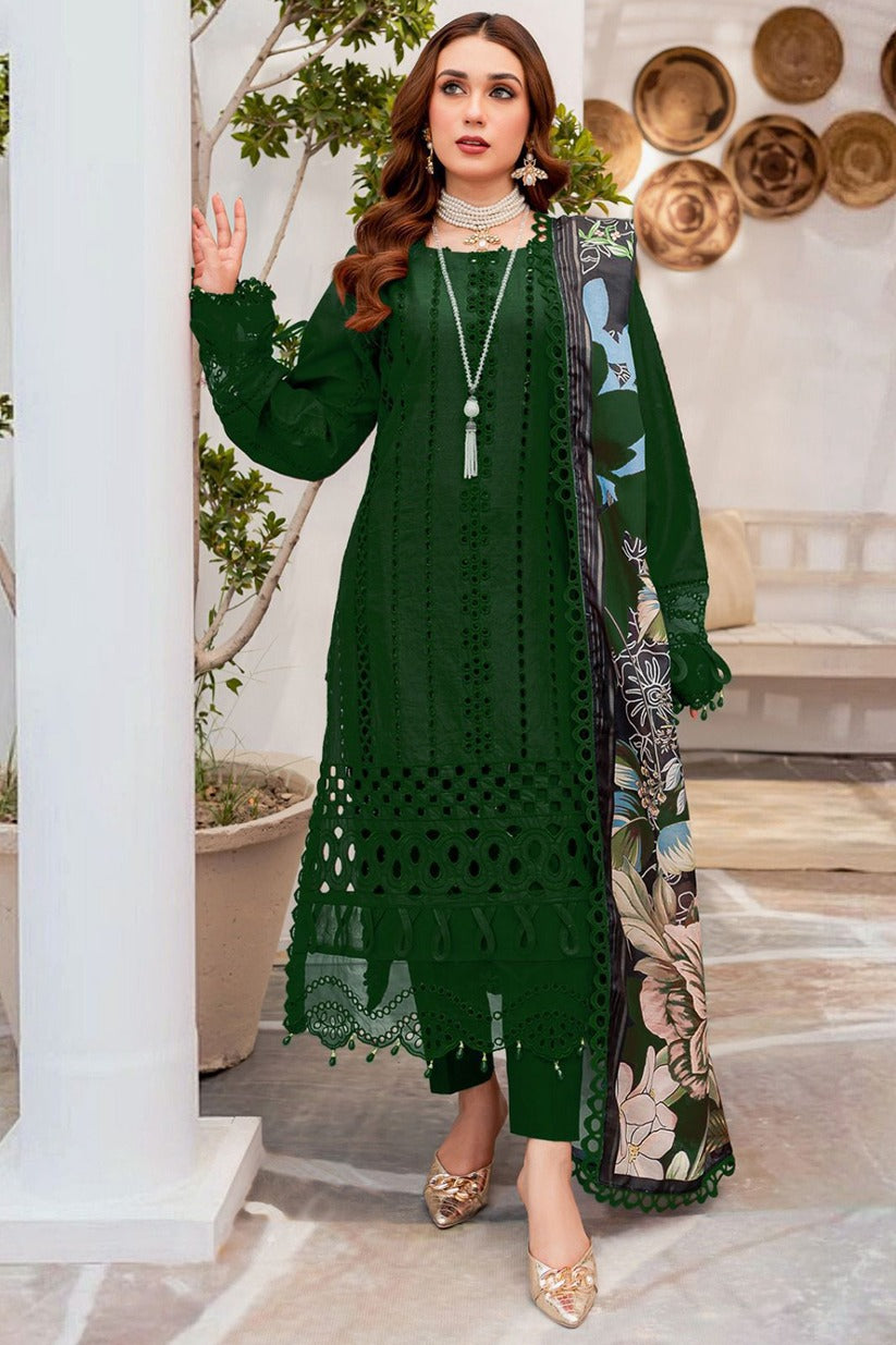 ZAINAB CHOTTANI-3PC CHIKENKARI LAWN EMBROIDERED WITH MONARK PRINT DUPATTA & TROUSER-ADR-4054.MUNGIYA