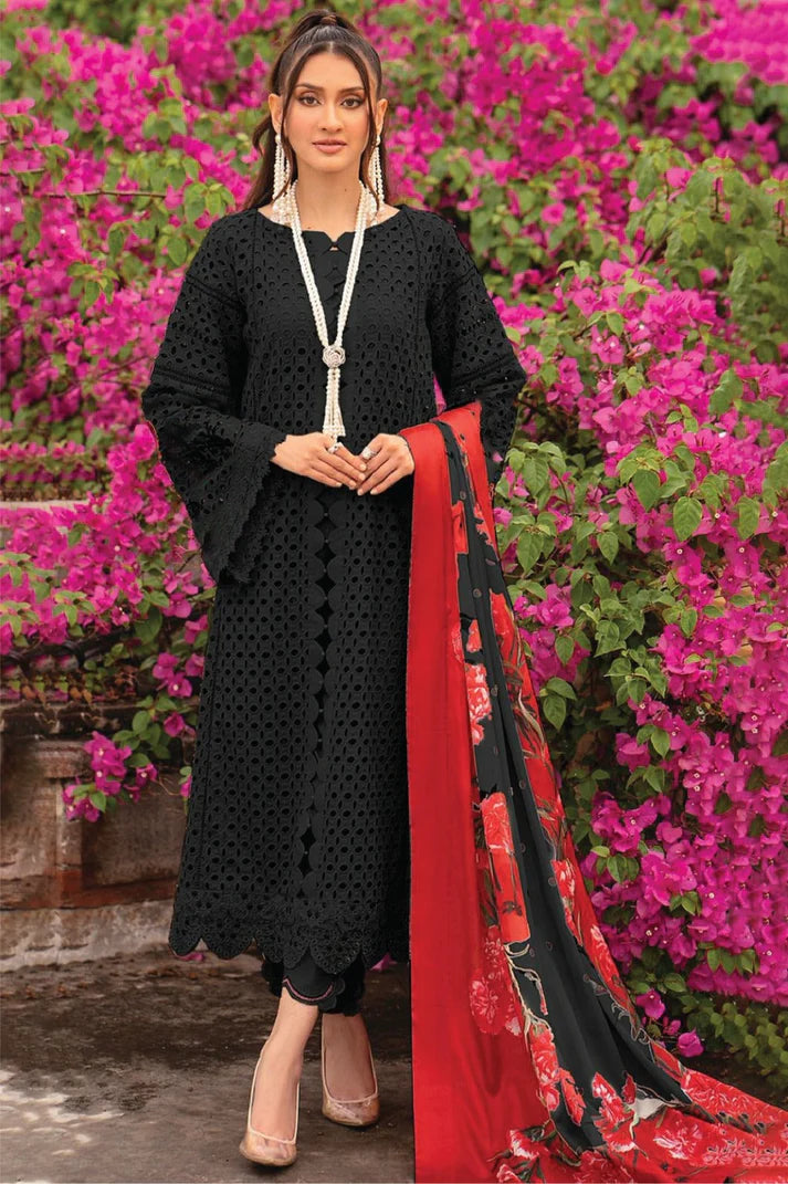 ZAHRA SHAH JAHAN - 3PC CHIKENKARI LAWN EMBROIDERED WITH COTTON SILK PRINT DUPATTA - ADR _ 4009