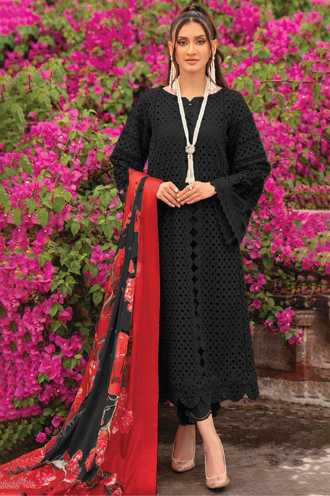 ZAHRA SHAH JAHAN - 3PC CHIKENKARI LAWN EMBROIDERED WITH COTTON SILK PRINT DUPATTA - ADR-