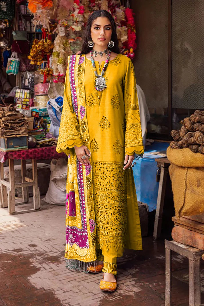 NUREH - 3PC CHIKENKARI LAWN EMBROIDERED WITH DIAMOND PRINT DUPATTA - ADR-4004-M