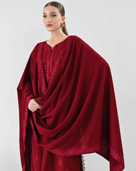 ZAIB-3PC DHANAK EMBROIDERED SHIRT WITH DHANAK EMBROIDERED SHAWL AND TROUSER-ADR-5271