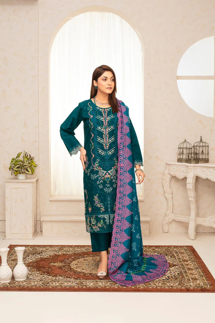 ADR -WINTER COTTON 3PC EMBROIDERED SHIRT WITH DORIA PRINTED SHAWL-ADR-2000