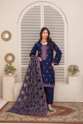 ADR-3PC DHANAK EMBROIDERED SHIRT WITH HEAVY CUTWORK EMBROIDERED DHANAK SHAWL AND TROUSER-ADR -005