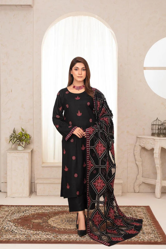 ADORE-3PC DHANAK EMBROIDERED SHIRT WITH HEAVY CUTWORK EMBROIDERED DHANAK SHAWL AND TROUSER-ADR-002