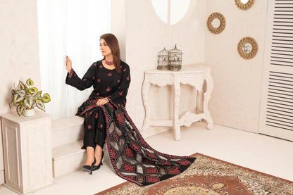 ADORE-3PC DHANAK EMBROIDERED SHIRT WITH HEAVY CUTWORK EMBROIDERED DHANAK SHAWL AND TROUSER-ADR-002