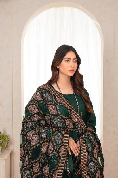 ADORE 3PC DHANAK EMBROIDERED SHIRT WITH HEAVY CUTWORK EMBROIDERED DHANAK SHAWL AND TROUSER-ADR -004
