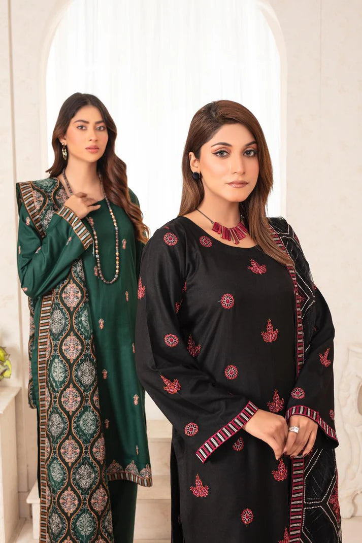 ADORE-3PC DHANAK EMBROIDERED SHIRT WITH HEAVY CUTWORK EMBROIDERED DHANAK SHAWL AND TROUSER-ADR-002