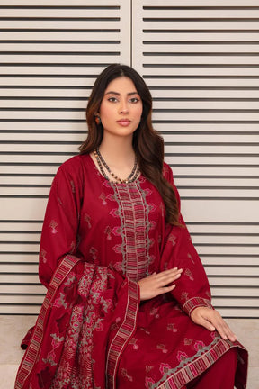 ADR-3PC DHANAK EMBROIDERED SHIRT WITH HEAVY CUTWORK EMBROIDERED DHANAK SHAWL AND TROUSER-ADR -001