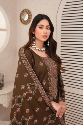 ADR-3PC DHANAK EMBROIDERED SHIRT WITH HEAVY CUTWORK EMBROIDERED DHANAK SHAWL AND TROUSER-ADR -006