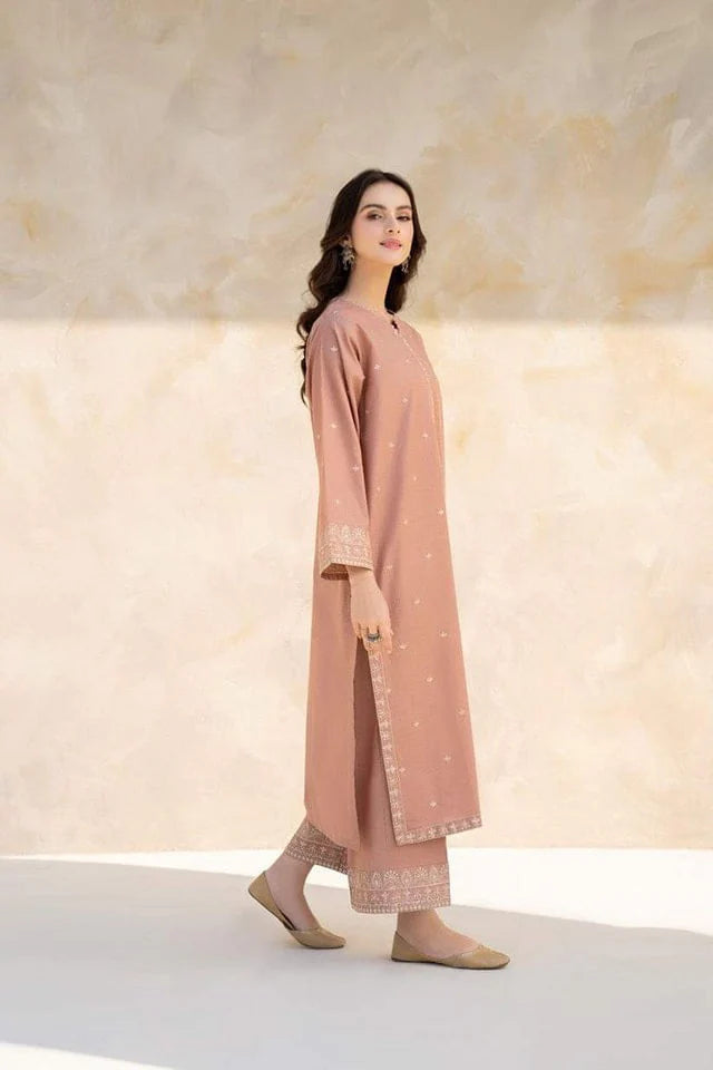 JAZMIN-2PC DHANAK EMBROIDERED SHIRT WITH DHANAK EMBROIDRED TROUSER-ADR-117