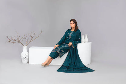 ADR-3PC Dhanak Embroidered Shirt with Velvet Dhanak Shawl and Trouser-ADR-Z