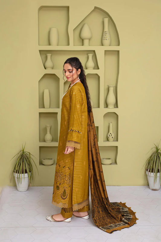 ADR-3PC KHADAR CUTWORK EMBROIDERED SHIRT WITH KASHMIRI JACQUARD WOOL SHAWL-ADR-1502