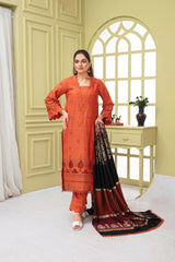 ADR-3PC KHADAR CUTWORK EMBROIDERED SHIRT WITH KASHMIRI JACQUARD WOOL SHAWL-ADR-1504