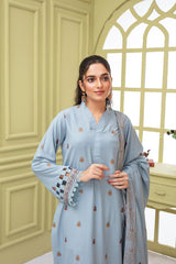 ADR-3PC DHANAK EMBROIDERED SHIRT WITH HEAVY CUTWORK EMBROIDERED DHANAK SHAWL AND TROUSER-ADR -1506