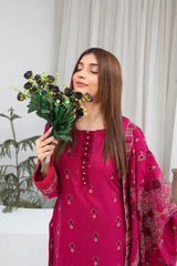 ADR-3PC DHANAK EMBROIDERED SHIRT WITH HEAVY CUTWORK EMBROIDERED DHANAK SHAWL AND TROUSER-ADR-1512