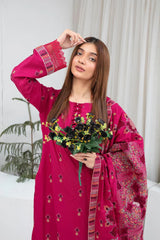 ADR-3PC DHANAK EMBROIDERED SHIRT WITH HEAVY CUTWORK EMBROIDERED DHANAK SHAWL AND TROUSER-ADR-1512