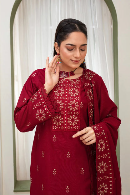 ADR-3PC DHANAK EMBROIDERED SHIRT WITH HEAVY CUTWORK EMBROIDERED DHANAK SHAWL AND TROUSER-ADR-1514