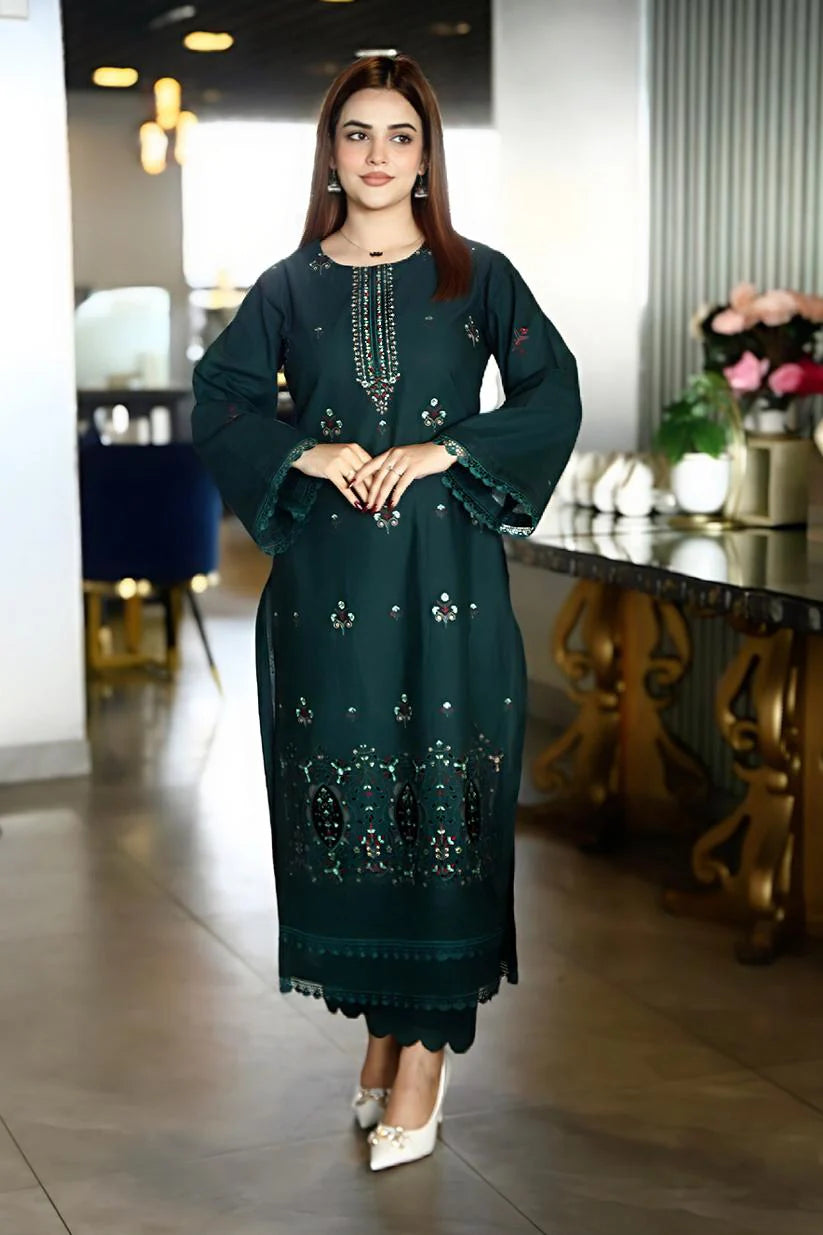 ADORE-3PC KHADDAR CUTWORK EMBROIDERED SHIRT WITH KASHMIRI JACQUARD WOOL SHAWL-ADR-1511