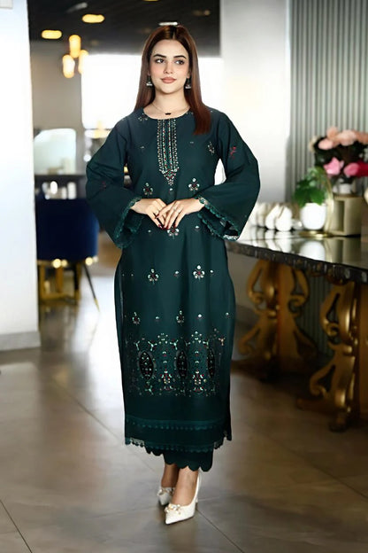 ADORE-3PC KHADDAR CUTWORK EMBROIDERED SHIRT WITH KASHMIRI JACQUARD WOOL SHAWL-ADR-1511