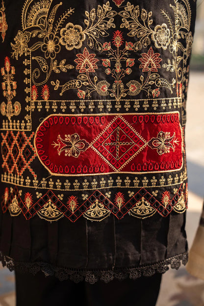 ADORE -3PC DHANAK EMBROIDERED SHIRT WITH HEAVY CUTWORK EMBROIDERED JACQUARD WOOL SHAWL -1521