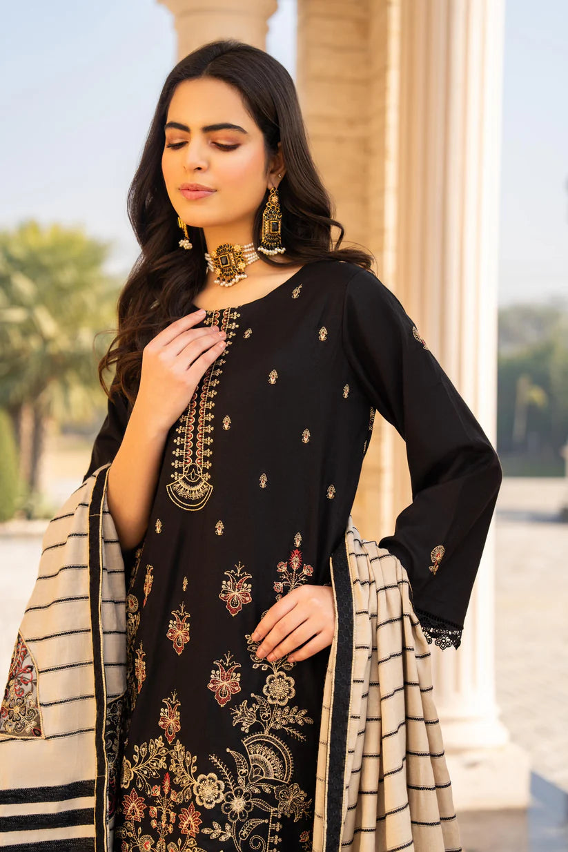 ADORE -3PC DHANAK EMBROIDERED SHIRT WITH HEAVY CUTWORK EMBROIDERED JACQUARD WOOL SHAWL -1521